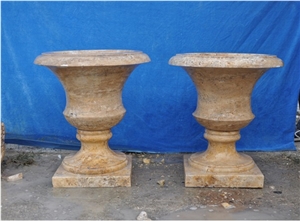Yellow Travertine Polished Flower Pots & Planters