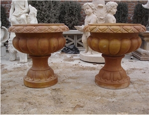 Yellow Travertine Polished Flower Pots & Planters