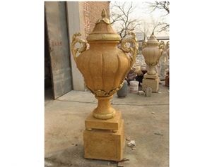 Yellow Travertine Polished Flower Pots & Planters