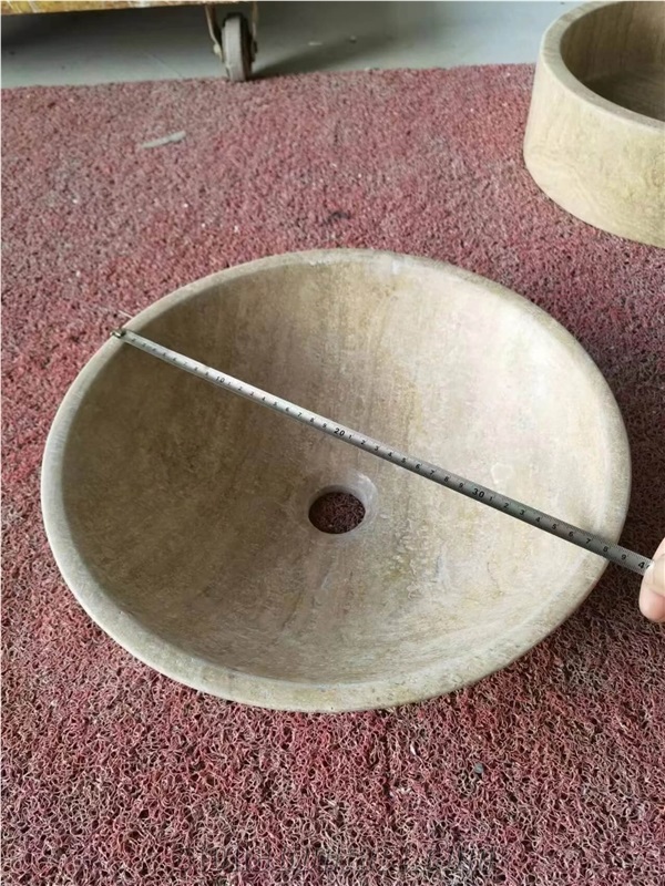 Round Beige Travertine Vessel Sink Wash Basin