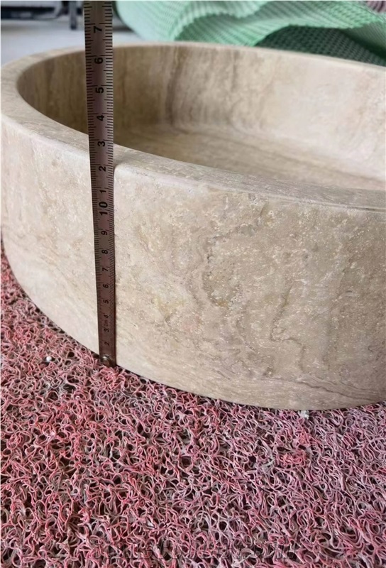 Round Beige Travertine Vessel Sink Wash Basin