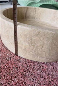 Round Beige Travertine Vessel Sink Wash Basin