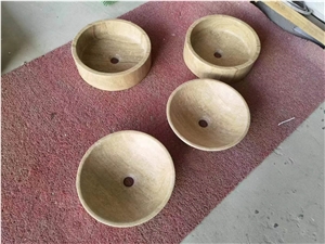 Round Beige Travertine Vessel Sink Wash Basin