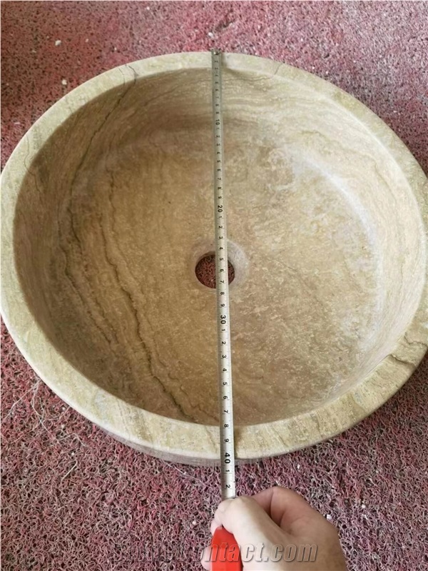 Round Beige Travertine Vessel Sink Wash Basin
