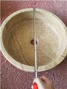 Round Beige Travertine Vessel Sink Wash Basin