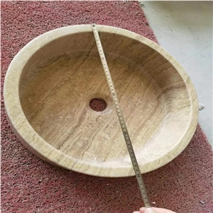 Round Beige Travertine Vessel Sink Wash Basin