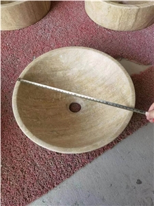 Round Beige Travertine Vessel Sink Wash Basin