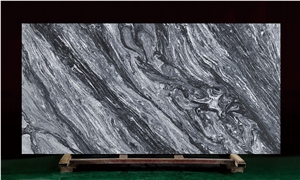 Wooden Marble Pattern Look China Quartz Stone Grey Vein Slab