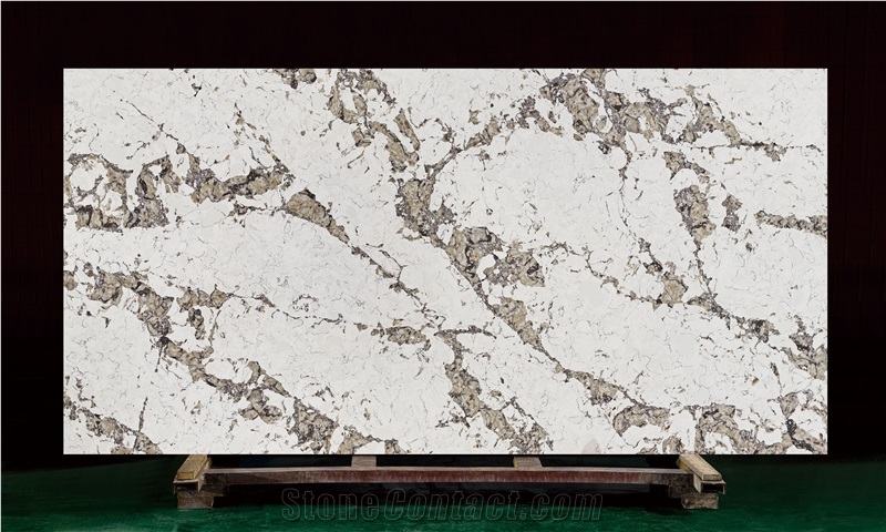 Wooden Marble Pattern Look China Quartz Stone Grey Vein Slab