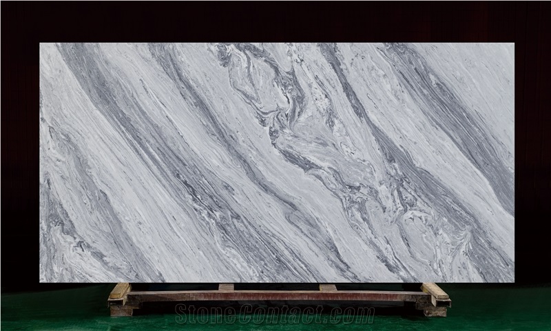 Wooden Marble Pattern Look China Quartz Stone Grey Vein Slab
