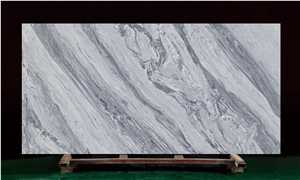 Wooden Marble Pattern Look China Quartz Stone Grey Vein Slab