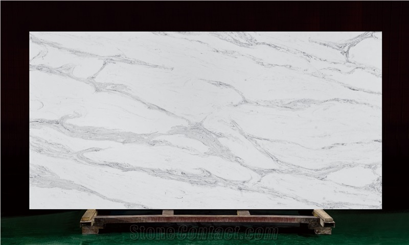 Wooden Marble Pattern Look China Quartz Stone Grey Vein Slab