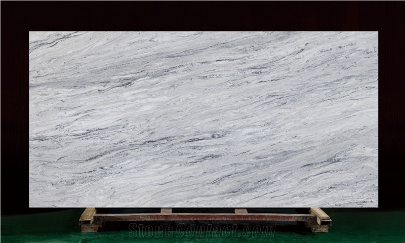Wooden Marble Pattern Look China Quartz Stone Grey Vein Slab