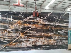 Black And Gold Natural Quartzite Bookmatching Big Slabs