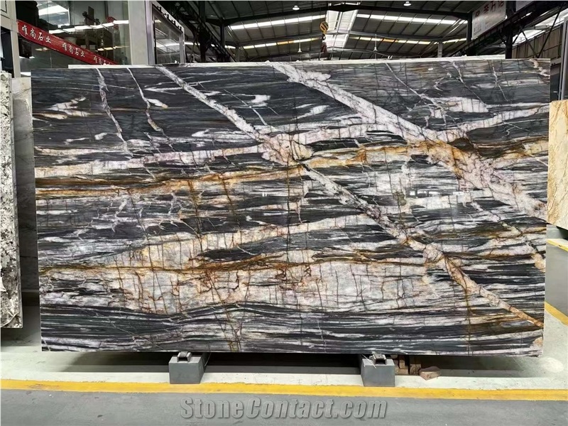 Black And Gold Natural Quartzite Bookmatching Big Slabs