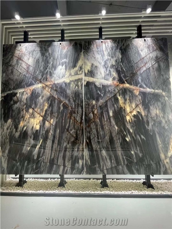 Black And Gold Natural Quartzite Bookmatching Big Slabs