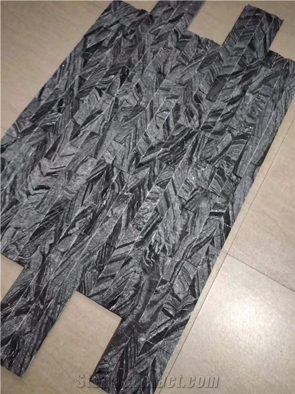 China Natural Split Face Black Stone Slate Wall Panel Tiles