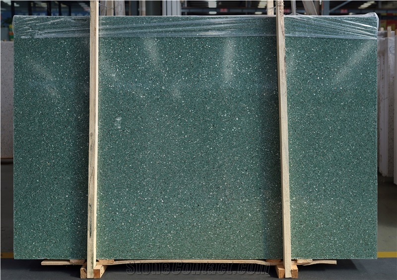 Artificial Seamless Green Tile Multi Color Terrazzo Slab