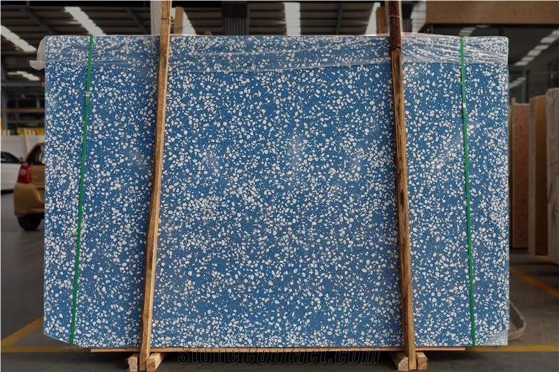 Artificial Seamless Green Tile Multi Color Terrazzo Slab