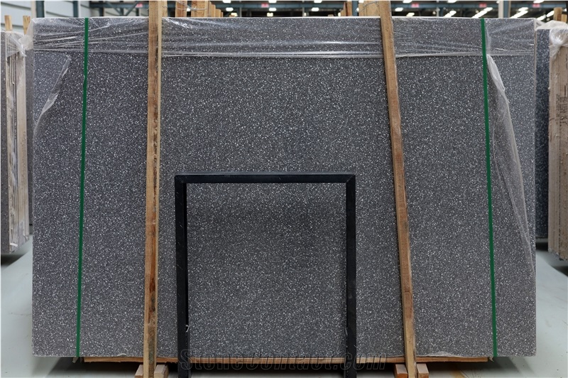 Artificial Stone Tile Polish Floor Panel Black Terrazzo Slab