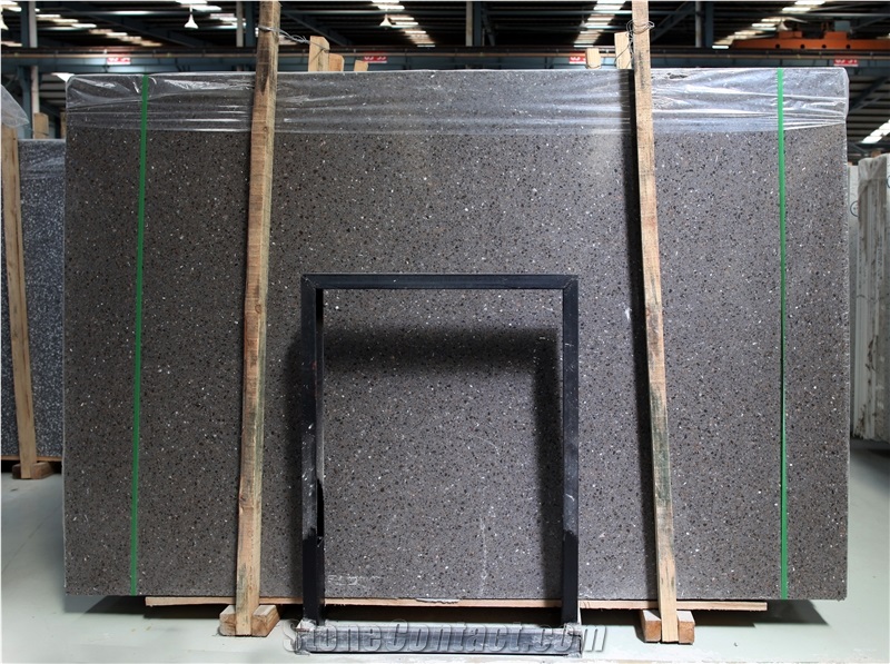 Artificial Stone Tile Polish Floor Panel Black Terrazzo Slab