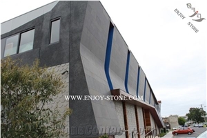 Honed Grey Basalt Curved Tiles For Exterior Wall Cladding