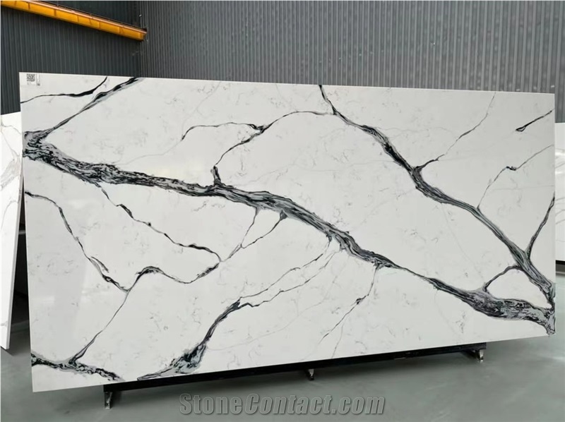 China Panda White Polished Quartz Engineered Stone Slabs