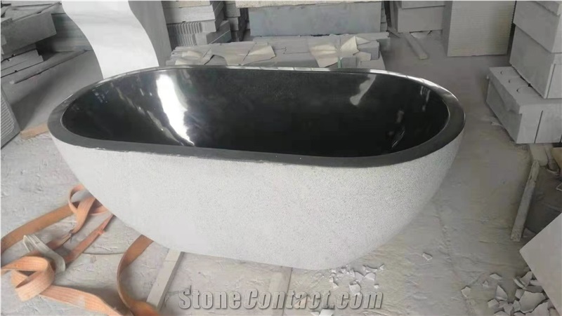 China Black Granite Chiseled And Polished Hotel Bathtub
