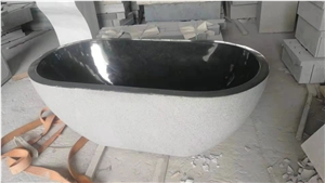 China Black Granite Chiseled And Polished Hotel Bathtub