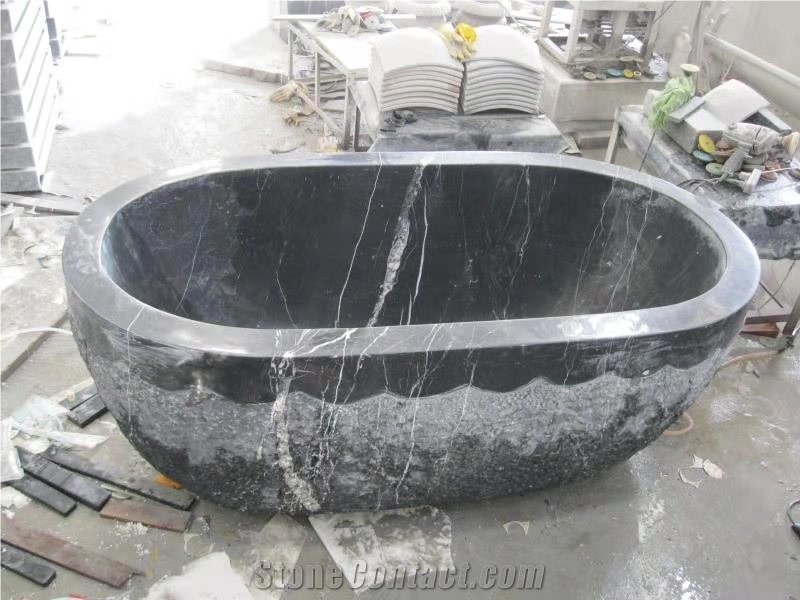 China Black Granite Chiseled And Polished Hotel Bathtub