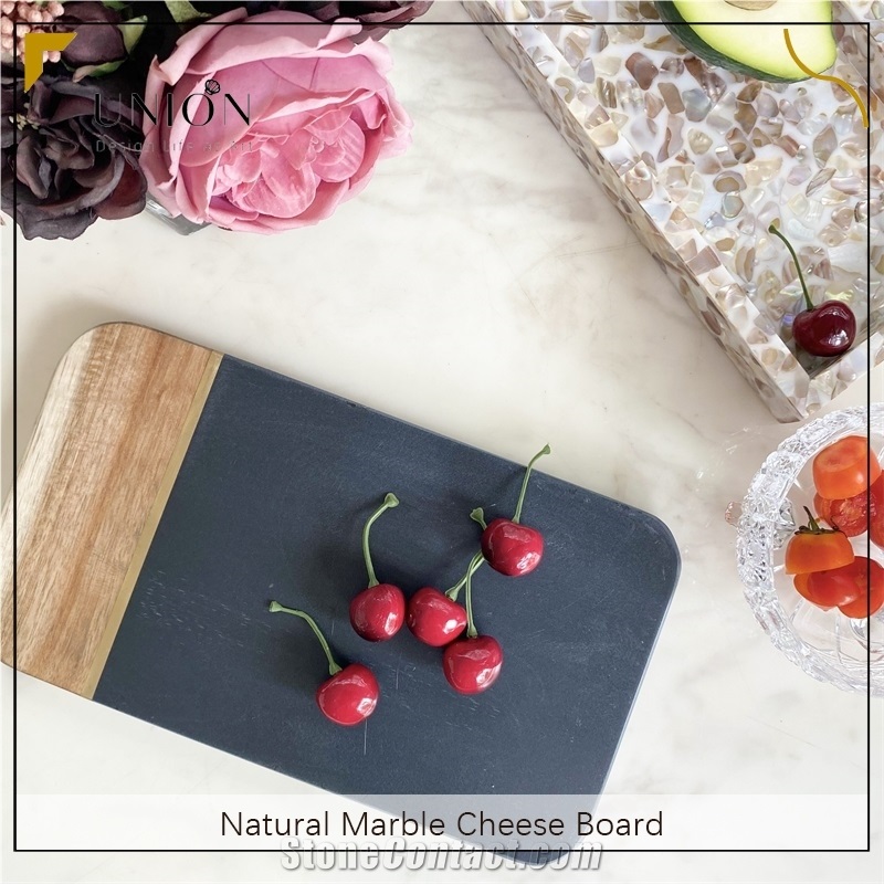 UNION DECO Black Marble And Wood Chopping Board Cheese Board