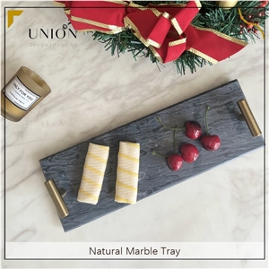 UNION DECO Black Marble Tray With Handle