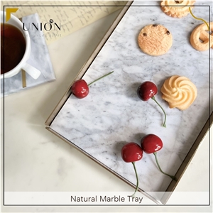 UNION DECO White Marble Tray With Metal Edge For Fruit Food
