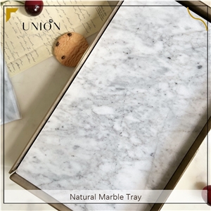 UNION DECO White Marble Tray With Metal Edge For Fruit Food