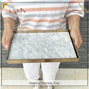 UNION DECO White Marble Tray With Metal Edge For Fruit Food
