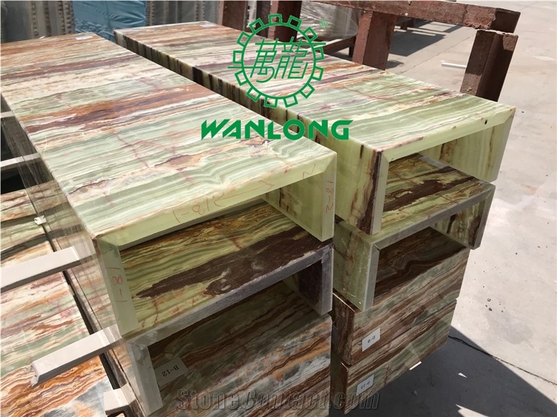 Backlit Bamboo Green Onyx Glass Backer For Stair Step