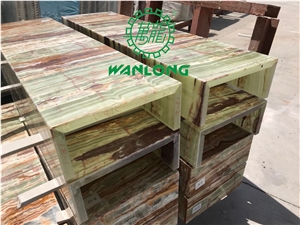 Backlit Bamboo Green Onyx Glass Backer For Stair Step