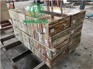 Backlit Bamboo Green Onyx Glass Backer For Stair Step