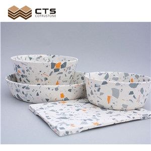 Terrazzo Artificial Stone White Pet Bowl Colorful Particle