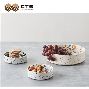 Terrazzo Artificial Stone White Pet Bowl Colorful Particle