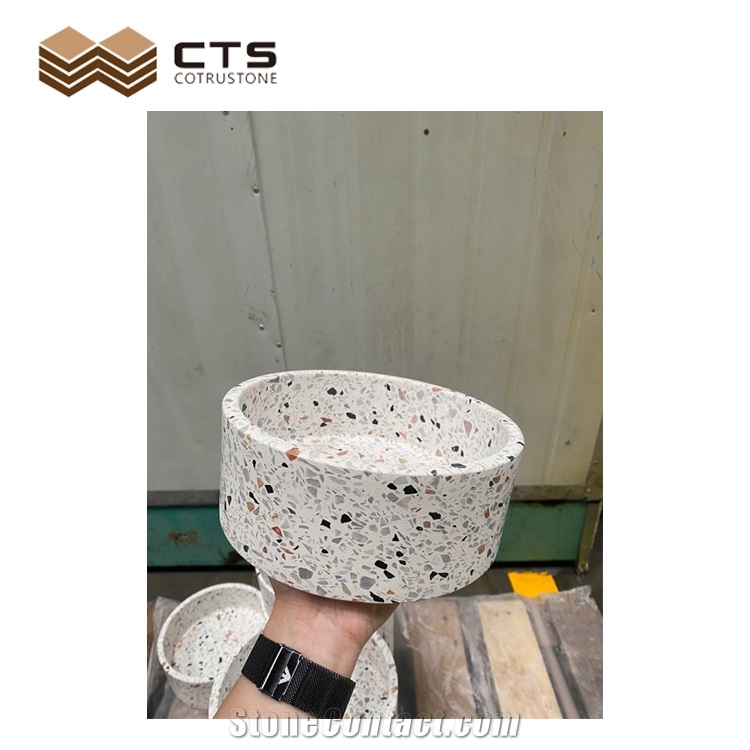 Terrazzo Artificial Stone White Pet Bowl Colorful Particle