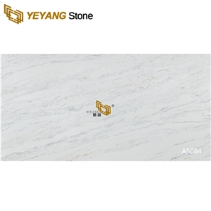 White Marble Look Quartz Stone Slab For Kitchen A5084