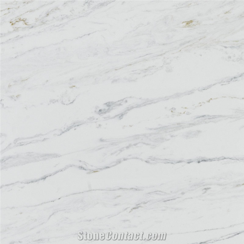 White Marble Look Quartz Stone Slab For Kitchen A5084