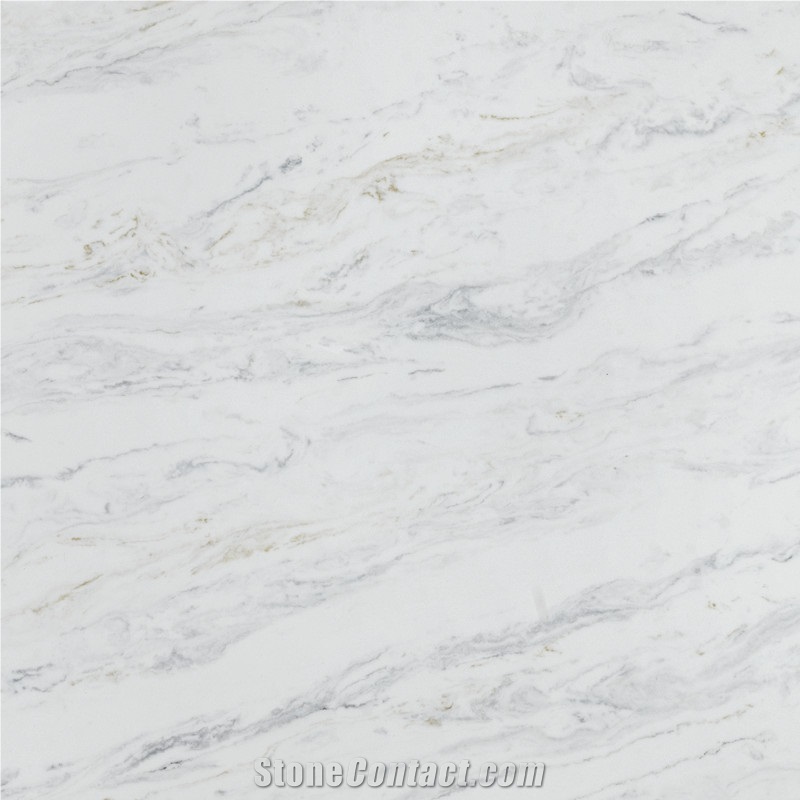 White Marble Look Quartz Stone Slab For Kitchen A5084