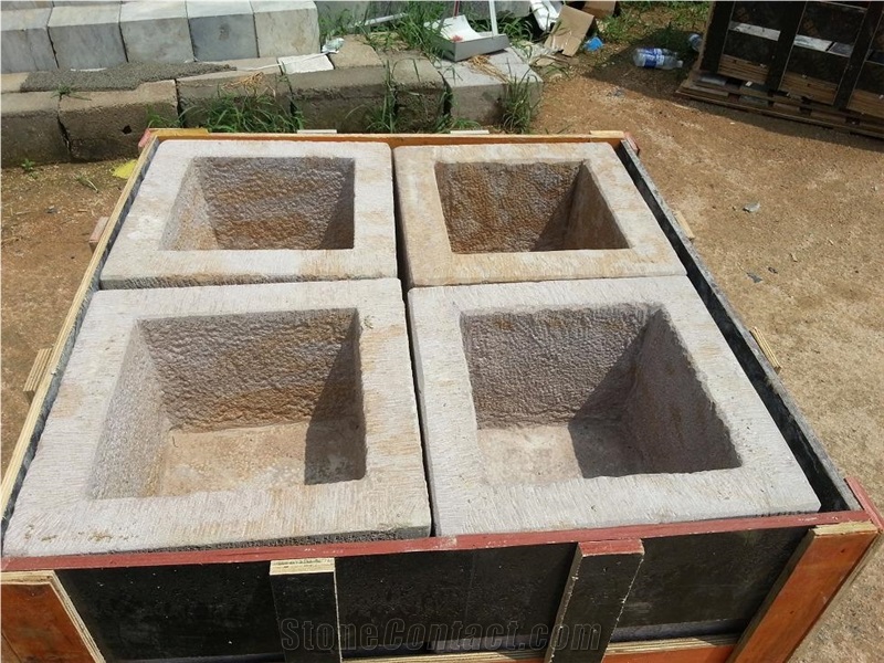 Beige Sandstone Flower Pots , Garden Planters