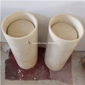 Beige Marble Sink Natural Stone Free Standing Wash Basin