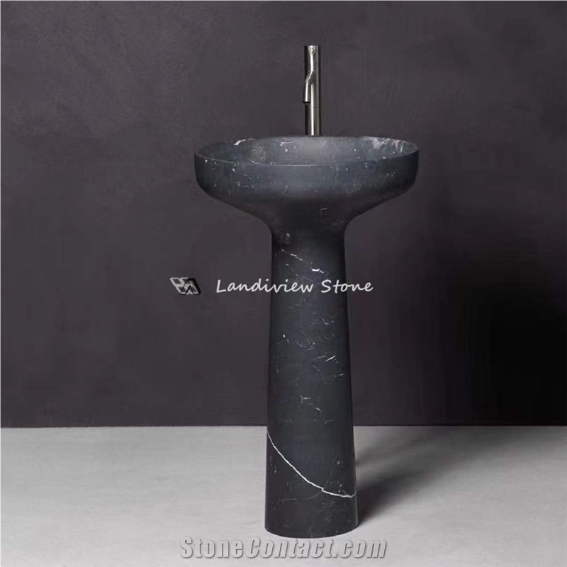 Black Nero Marquina Marble Freestanding Wash Basin