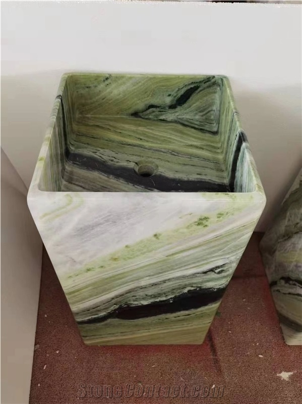 Freestanding Pedestal Square Sink Green Marble