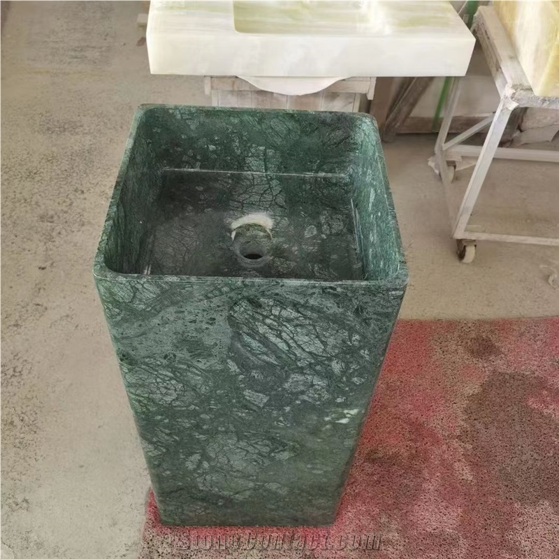 Freestanding Pedestal Square Sink Green Marble