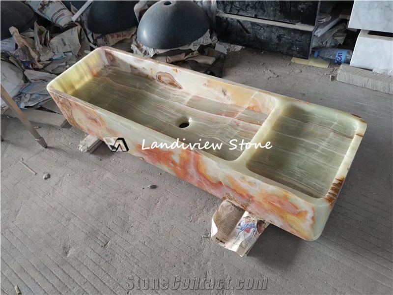 High Quality Green Onyx Farm Sink Rectangle Stone Wash Basin